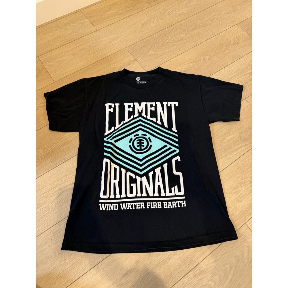 Element Vintage Black Logo Short Sleeve Cotton Crew T-Shirt Size L